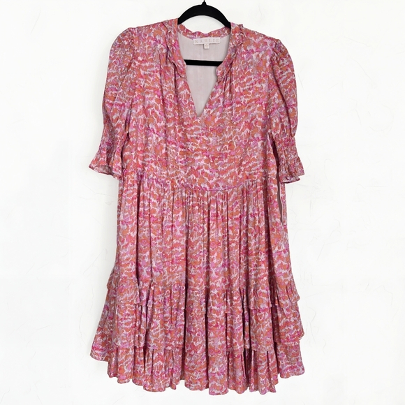 Karlie Dresses & Skirts - KARLIE Layered Ruffle Hem Puff Sleeve Pink Orange Dress, M